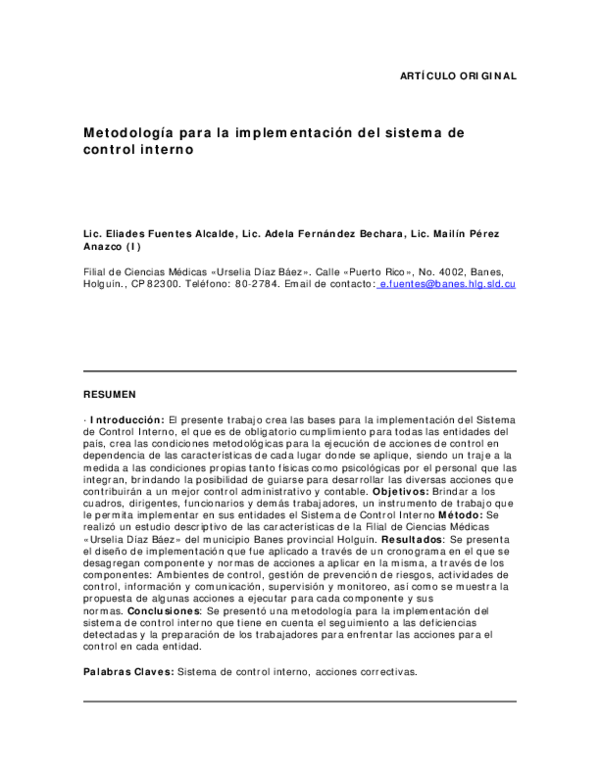 (PDF) Metodología Para La Implementación Del Sistema De Control Interno