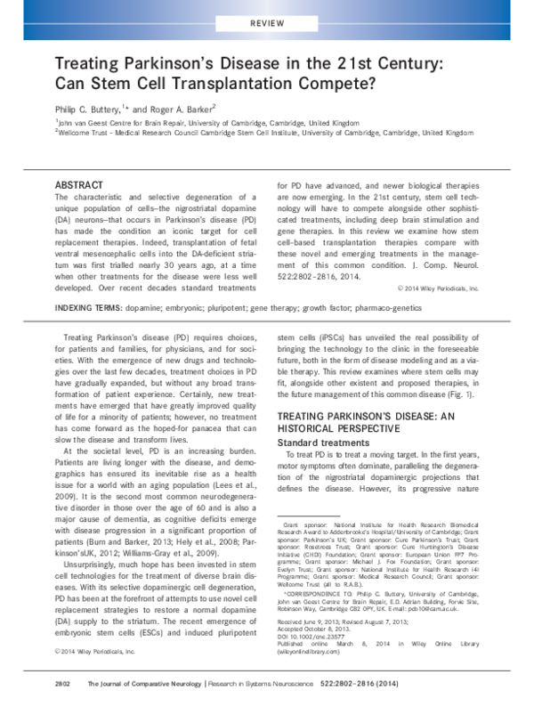 (PDF) Treating Parkinson's disease in the 21st century: Can stem cell ...