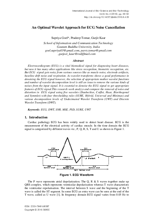 (PDF) An Optimal Wavelet Approach for ECG Noise Cancellation