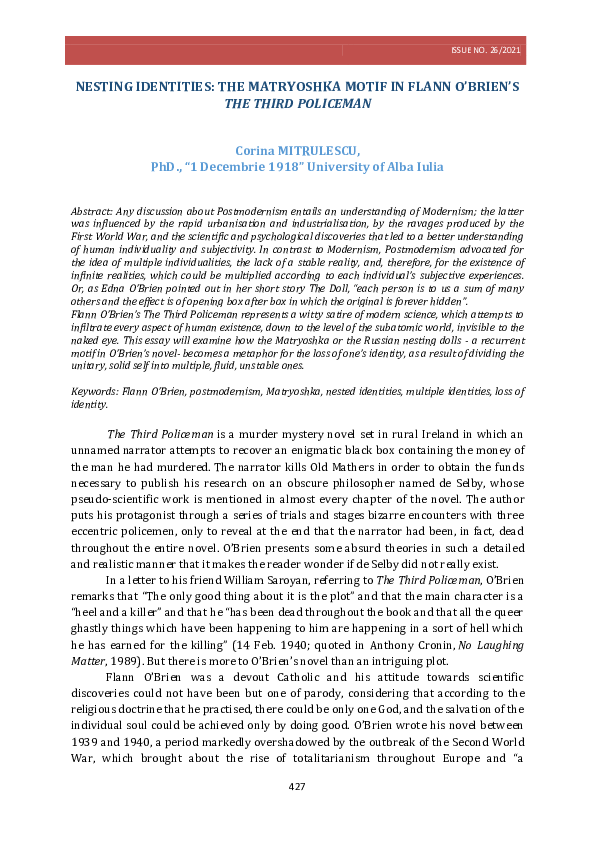 (PDF) NESTING IDENTITIES: THE MATRYOSHKA MOTIF IN FLANN O'BRIEN'S THE ...