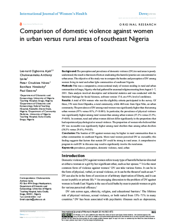 (PDF) Comparison of domestic violence against women in urban versus ...