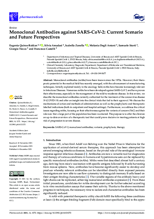(PDF) Monoclonal Antibodies against SARS-CoV-2: Current Scenario and ...