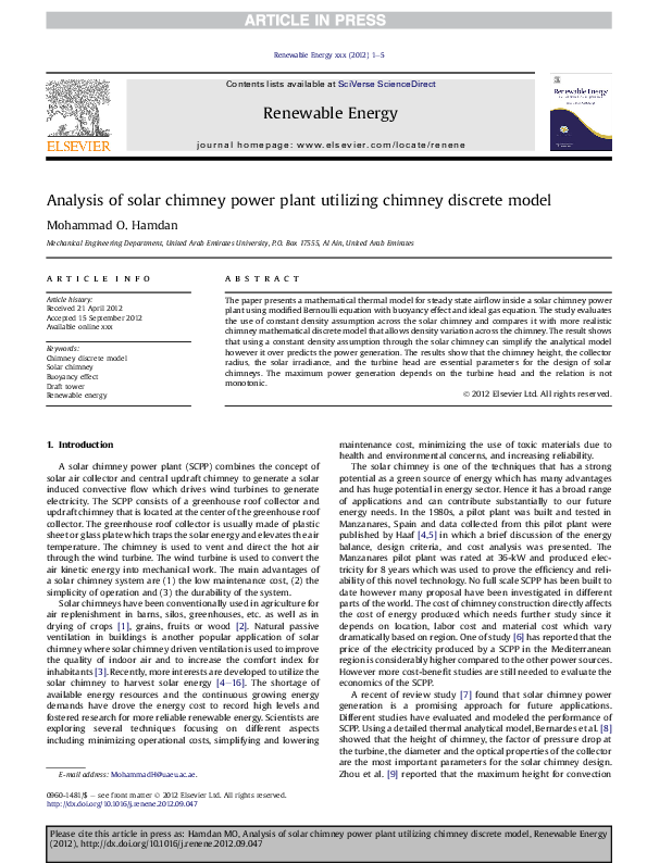 (PDF) Analysis of solar chimney power plant utilizing chimney discrete ...