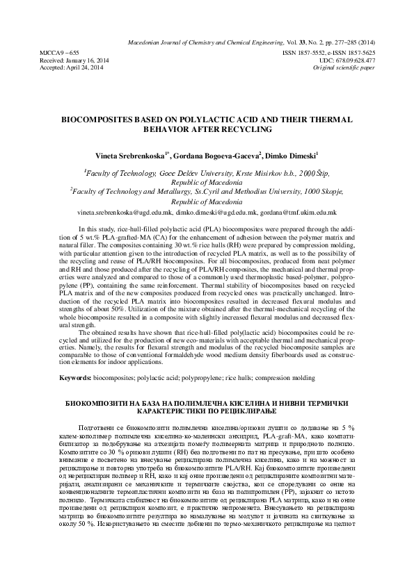 (PDF) Biocomposites based on polylactic acid and their thermal behavior ...