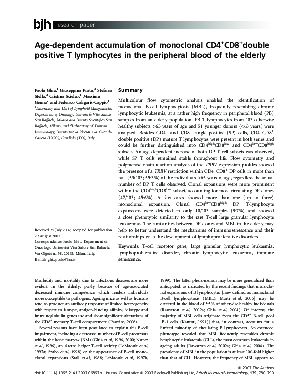 (PDF) Age-dependent accumulation of monoclonal CD4+CD8+double positive ...