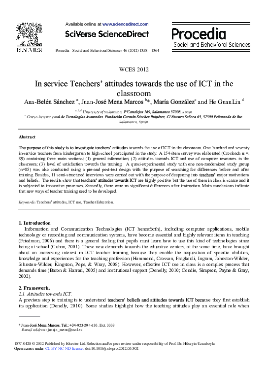 (PDF) In Service Teachers' Attitudes towards the Use of ICT in the ...