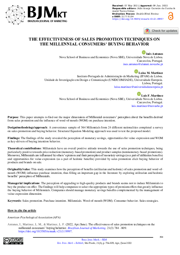 (PDF) The effectiveness of sales promotion techniques on the millennial ...