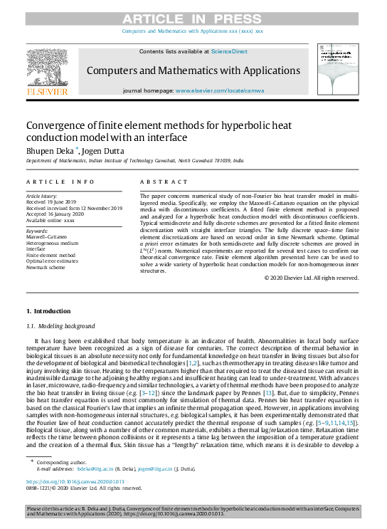 (PDF) Convergence of finite element methods for hyperbolic heat ...