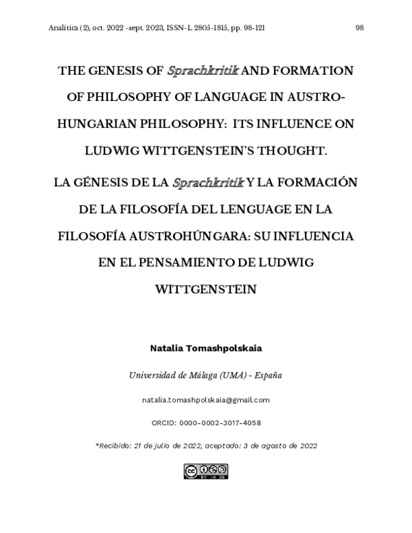 (PDF) THE GENESIS OF Sprachkritik AND FORMATION OF PHILOSOPHY OF ...