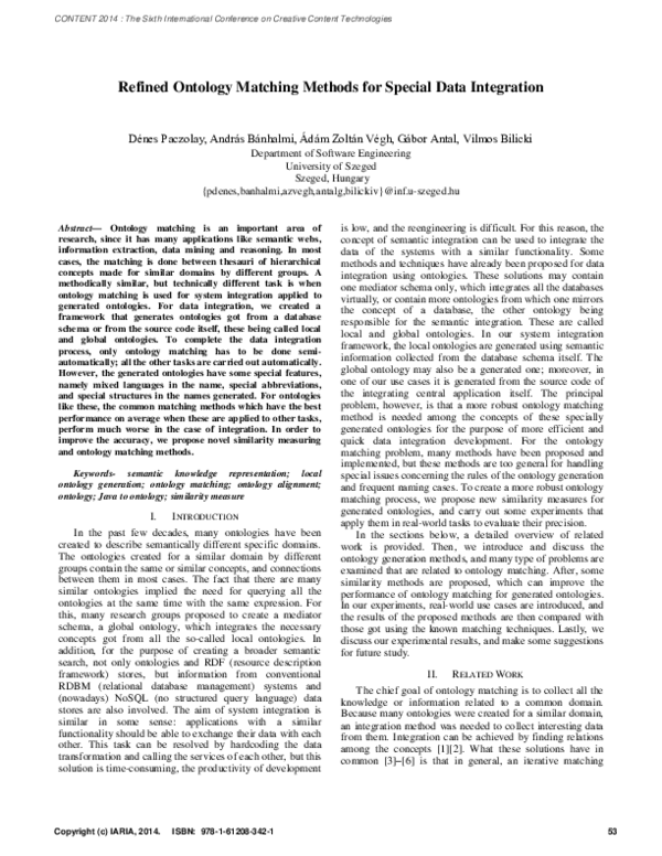(PDF) Refined Ontology Matching Methods for Special Data Integration
