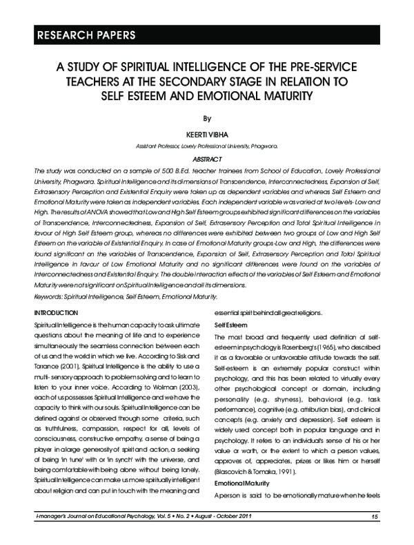 (PDF) A Study Of Spiritual Intelligence Of The Pre-Service Teachers At ...