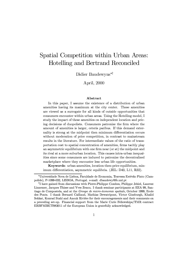 (PDF) Spatial Competition within Urban Areas: Hotelling and Bertrand ...