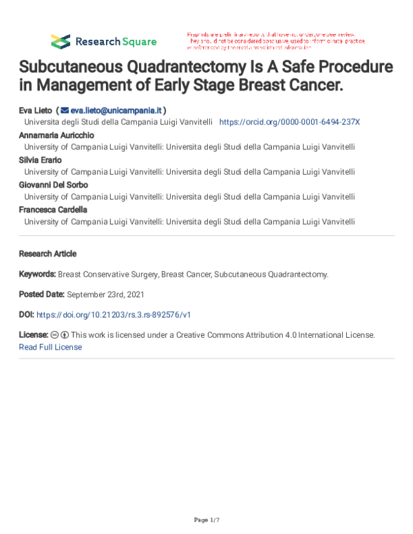 (PDF) Subcutaneous Quadrantectomy Is A Safe Procedure in Management of ...