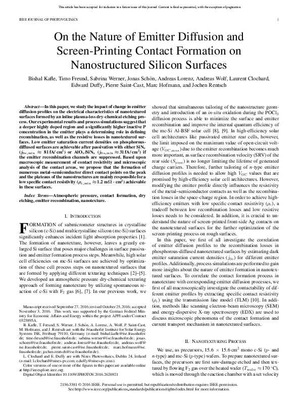(PDF) On the Nature of Emitter Diffusion and Screen-Printing Contact ...