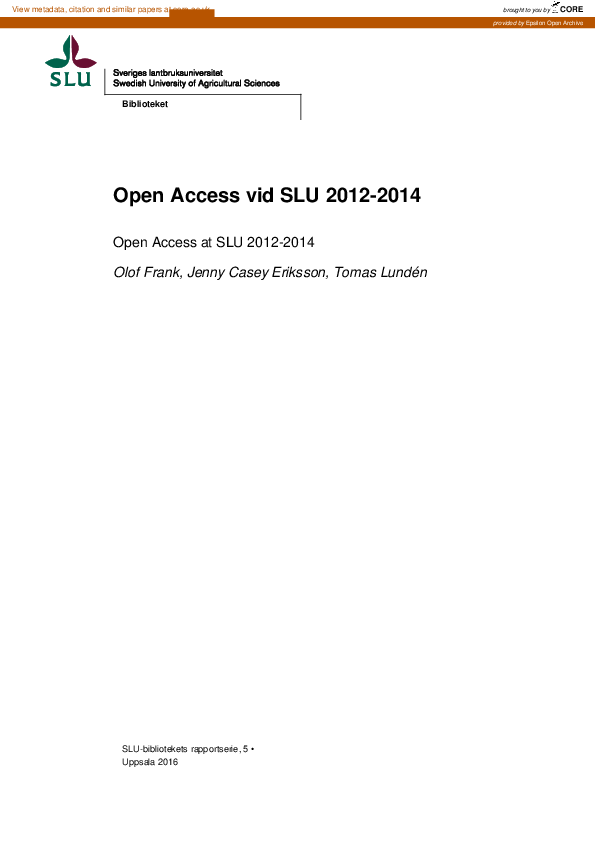 (PDF) Open Access vid SLU 2012-2014