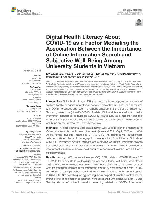 (PDF) Digital Health Literacy About COVID-19 as a Factor Mediating the ...
