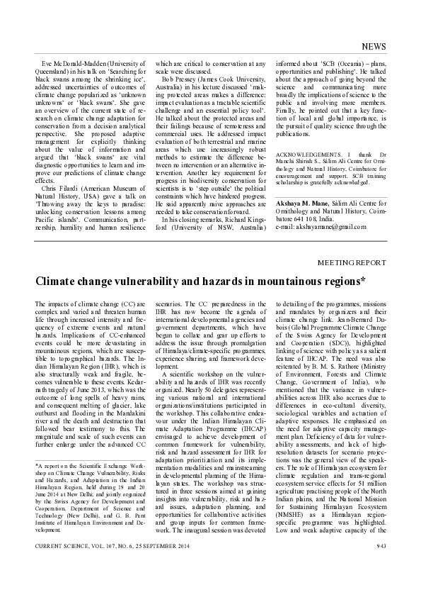 (PDF) Climate Change Vulnerability and Hazards in Mountainous Regions