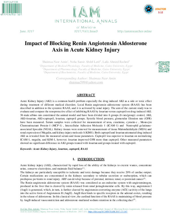 (PDF) Impact of Blocking Renin Angiotensin Aldosterone Axis in Acute ...