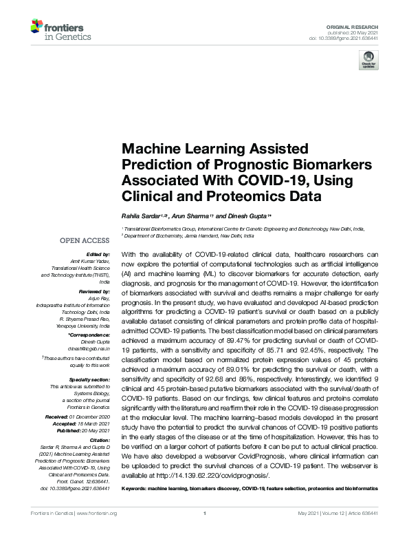 (PDF) Machine Learning Assisted Prediction of Prognostic Biomarkers ...