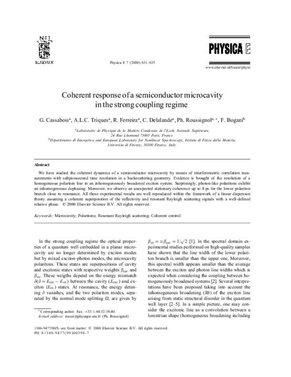 (PDF) Coherent response of a semiconductor microcavity in the strong ...
