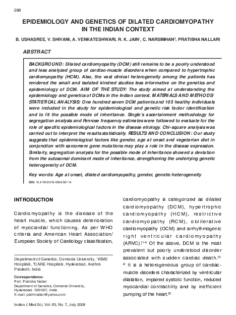 (PDF) Epidemiology and genetics of dilated cardiomyopathy in the Indian ...
