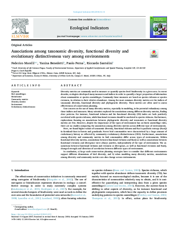 (PDF) Associations among taxonomic diversity, functional diversity and ...