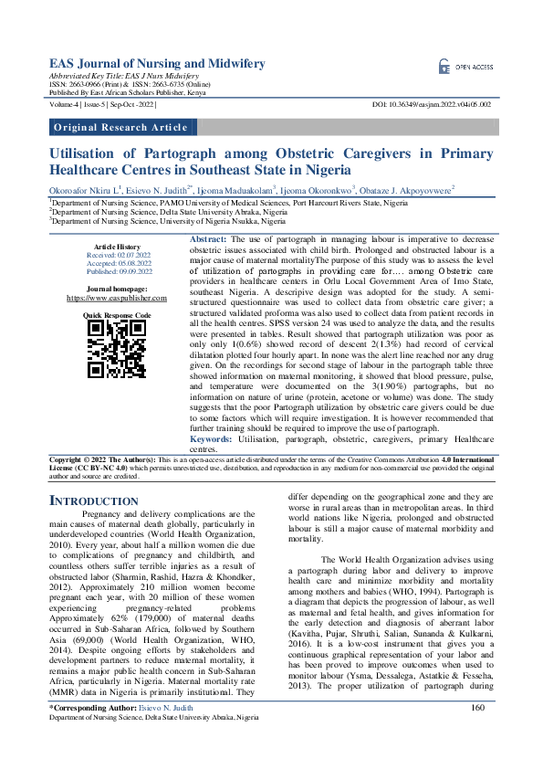 (PDF) Utilisation of Partograph among Obstetric Caregivers in Primary ...
