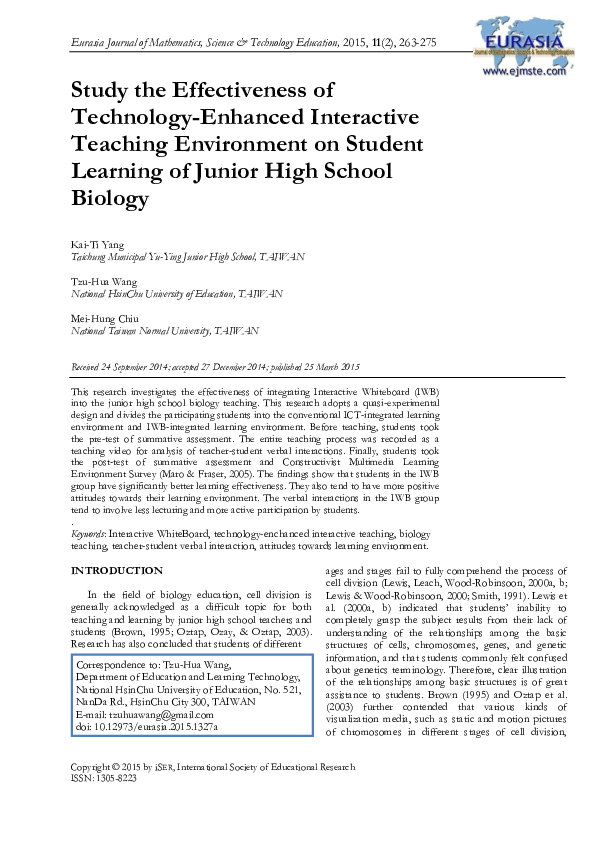 (PDF) Study the Effectiveness of Technology-Enhanced Interactive ...