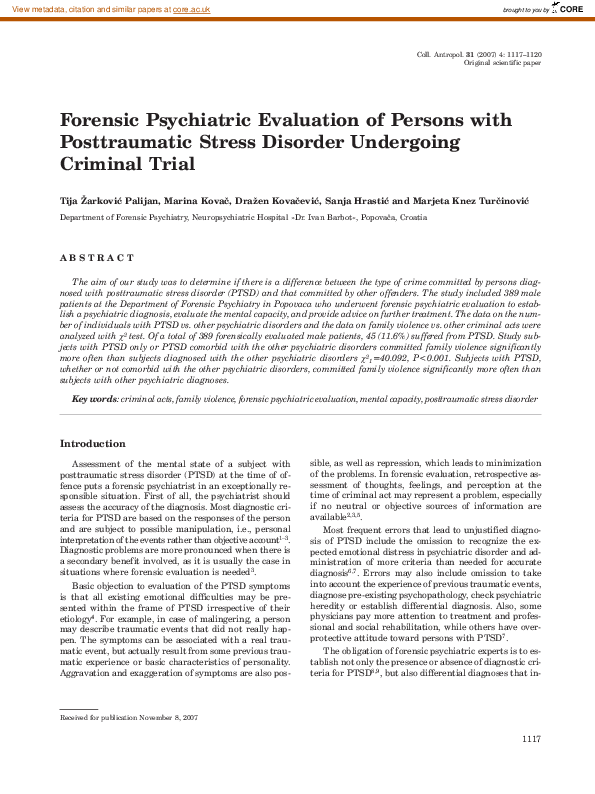 (PDF) Forensic psychiatric evaluation of persons with posttraumatic ...