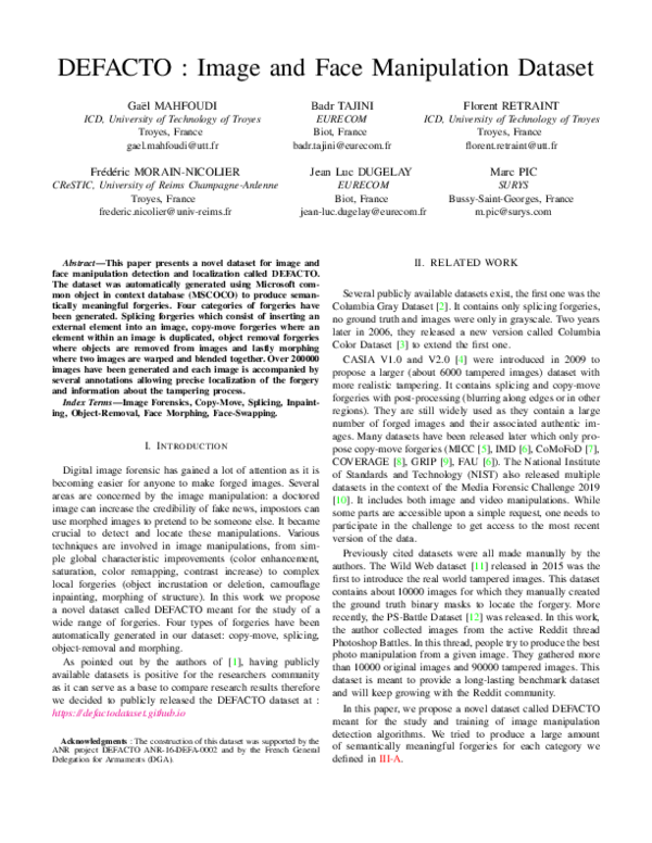 (PDF) DEFACTO: Image and Face Manipulation Dataset