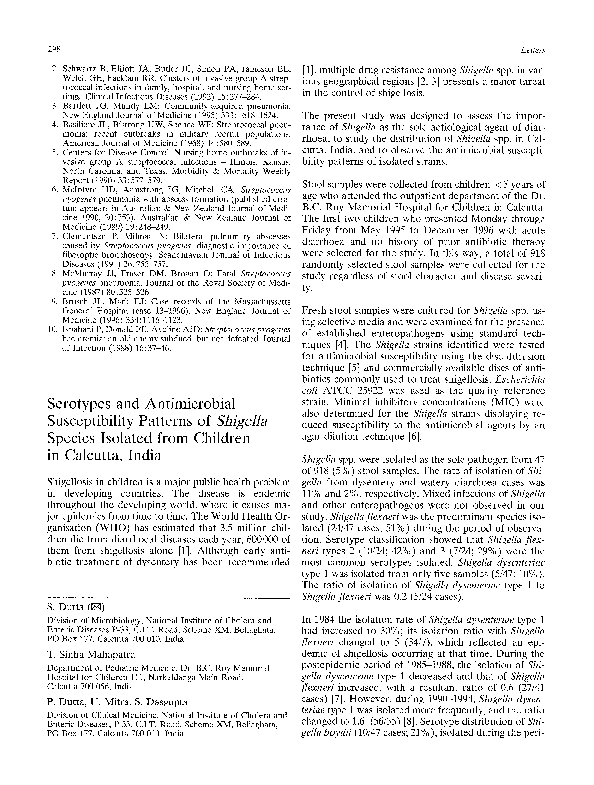 (PDF) Serotypes and antimicrobial susceptibility patterns ofShigella ...