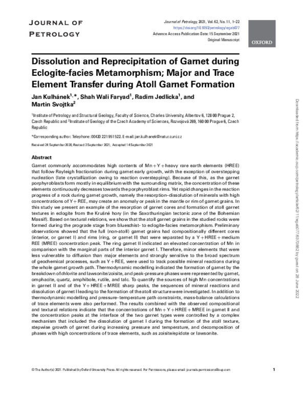 (PDF) Dissolution and Reprecipitation of Garnet during Eclogite-facies ...