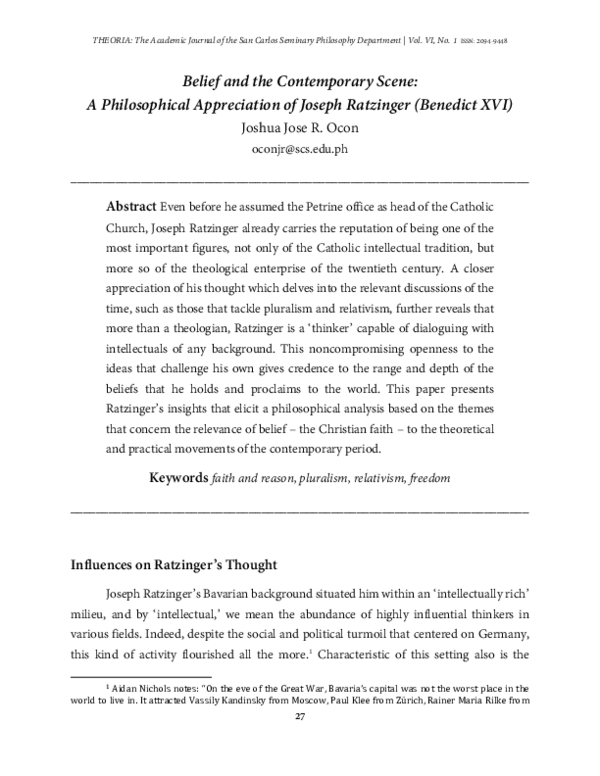 (PDF) Belief and the Contemporary Scene: A Philosophical Appreciation ...