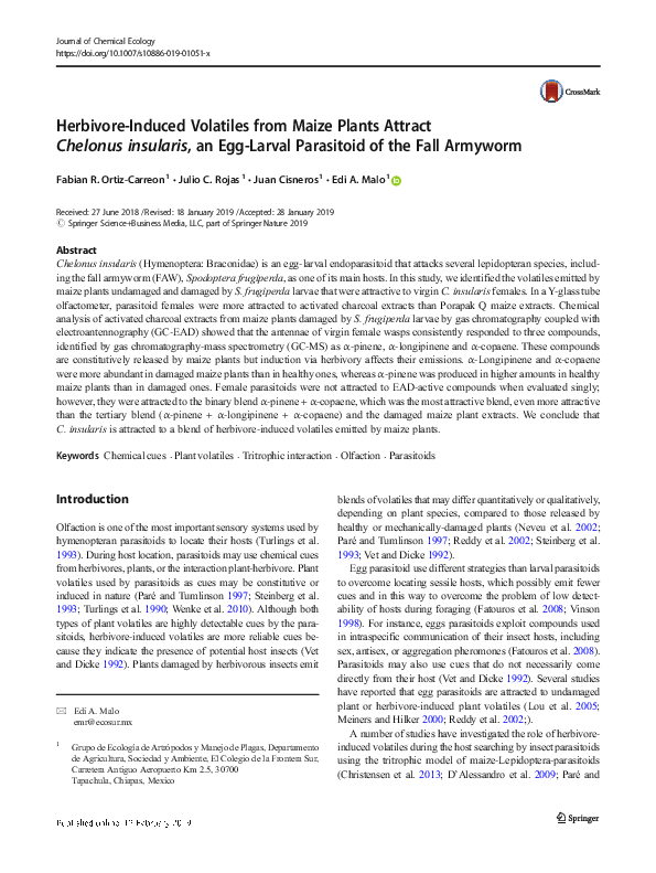 (PDF) Herbivore-Induced Volatiles from Maize Plants Attract Chelonus ...