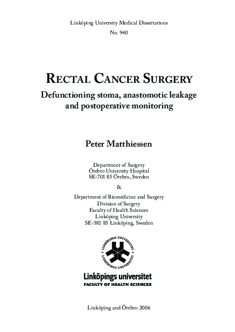 (PDF) Rectal canceR SuRgeRy Defunctioning stoma, anastomotic leakage ...