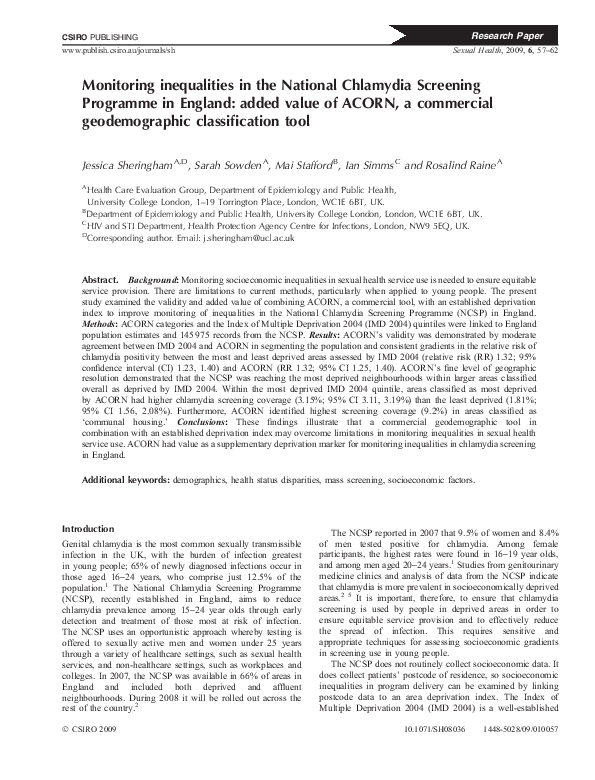 (PDF) Monitoring inequalities in the National Chlamydia Screening ...