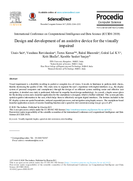 (PDF) Design and development of an assistive device for the visually ...