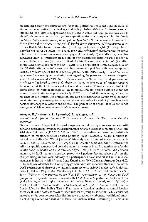 (PDF) Semantic and episodic memory performance in Alzheimer's disease ...