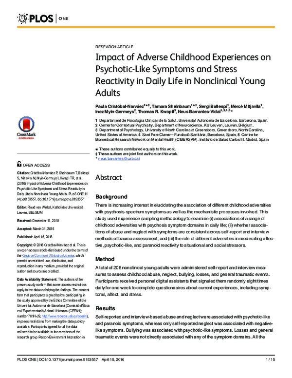 (PDF) Impact of Adverse Childhood Experiences on Psychotic-Like ...