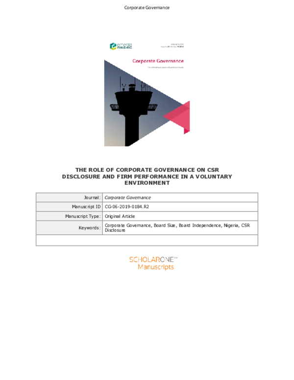 (PDF) The role of corporate governance on CSR disclosure and firm ...
