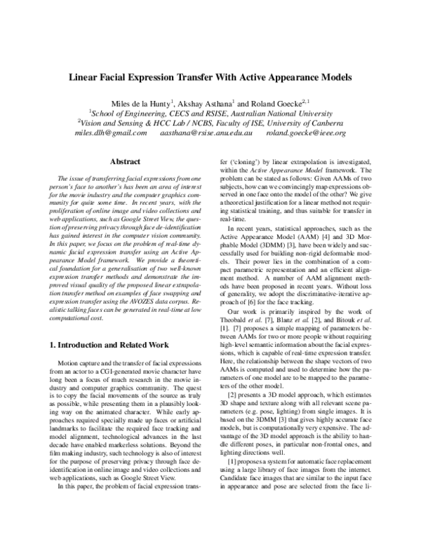 (PDF) Linear Facial Expression Transfer with Active Appearance Models