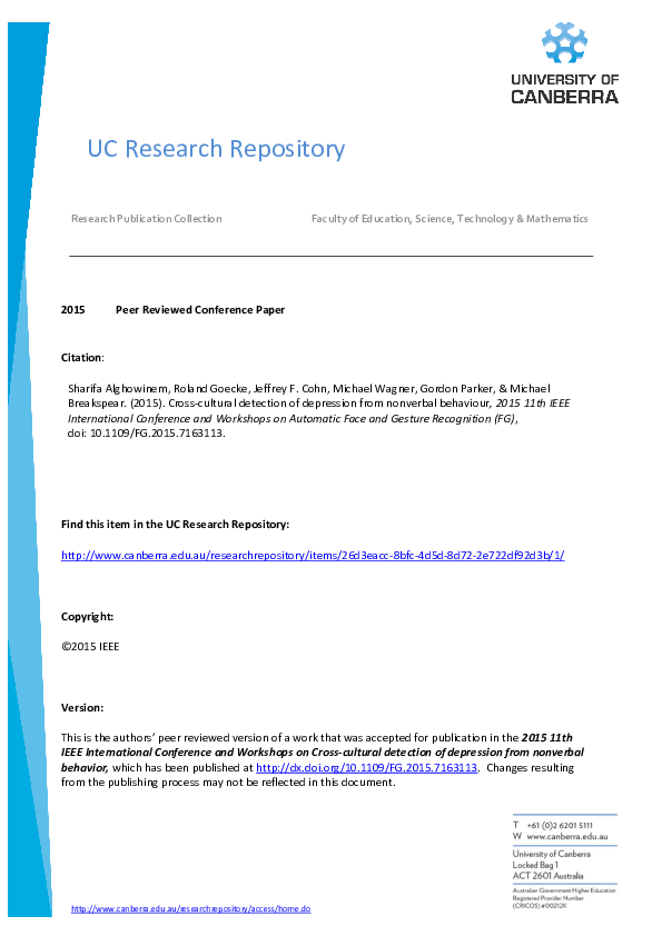 (PDF) Cross-Cultural Depression Recognition from Vocal Biomarkers