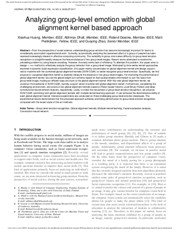 (PDF) Analyzing GroupLevel Emotion with Global Alignment Kernel based
