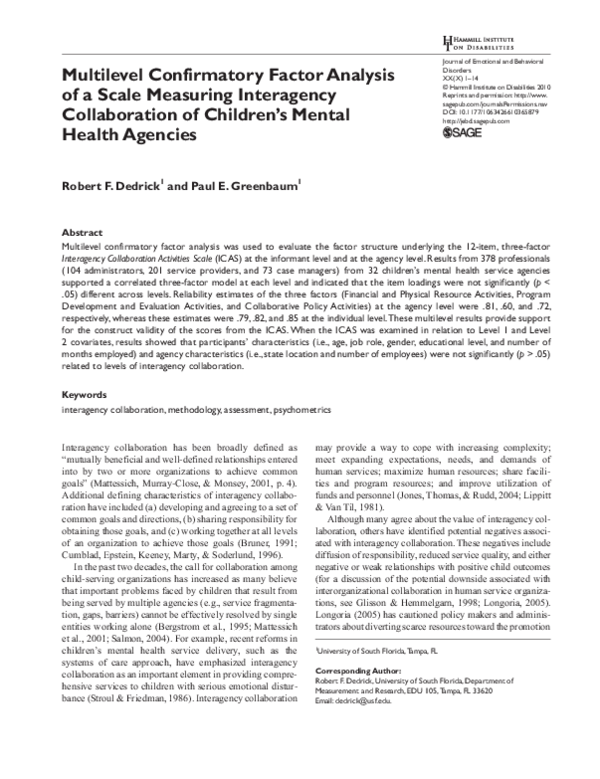 (PDF) Multilevel Confirmatory Factor Analysis of a Scale Measuring ...