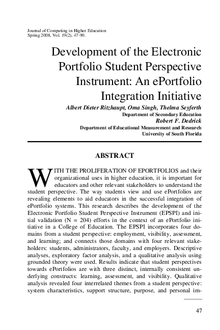 (PDF) Development of the Electronic Portfolio Student Perspective ...