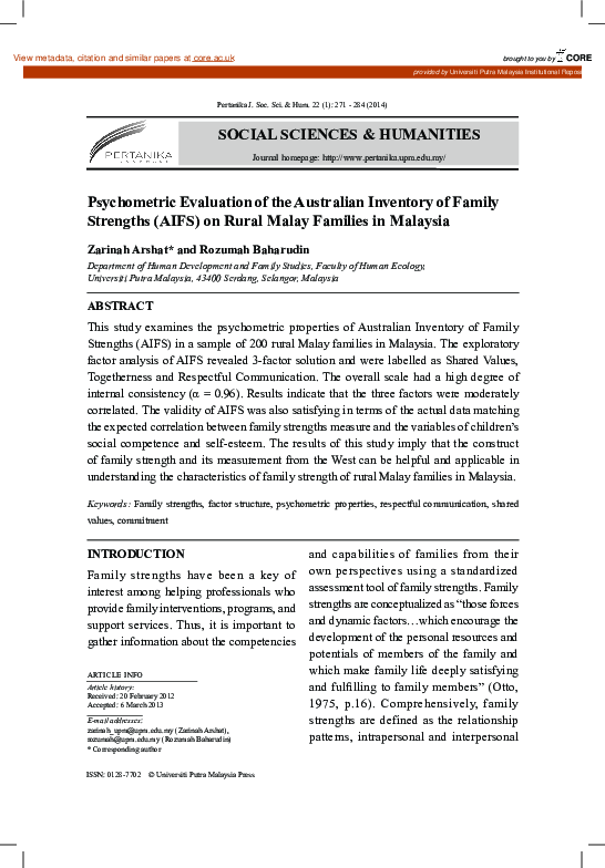 (PDF) Psychometric Evaluation of the Australian Inventory of Family ...