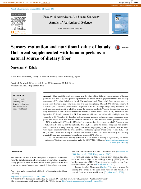 (PDF) Sensory evaluation and nutritional value of balady flat bread ...