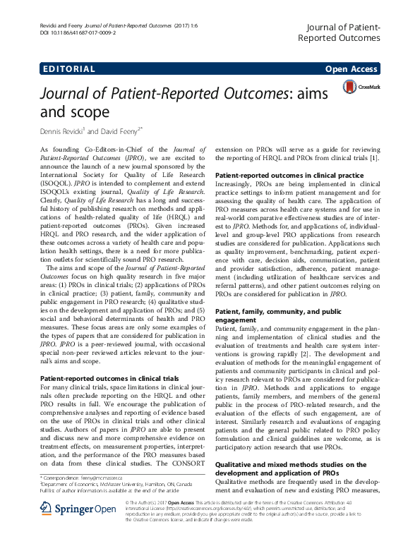 (PDF) Journal of Patient-Reported Outcomes: aims and scope