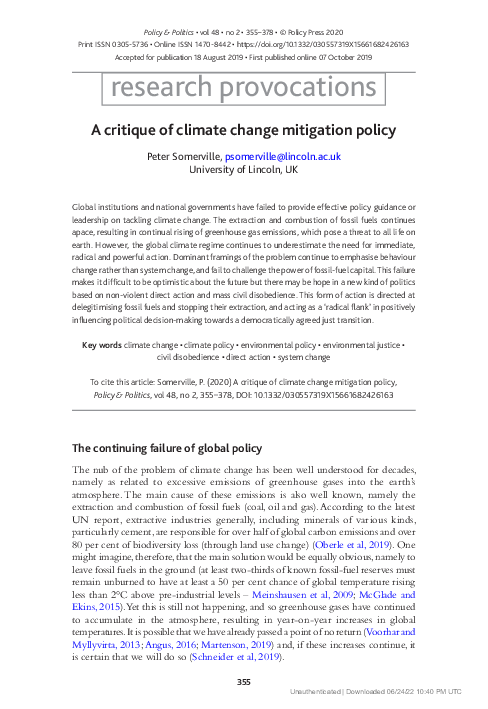 (PDF) A critique of climate change mitigation policy
