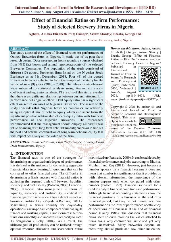 (PDF) Effect of Financial Ratios on Firm Performance: Study of Selected ...